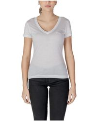 Guess - Tops ,Wit ,Witte V-Hals Lyocell T-Shirt - Lyst