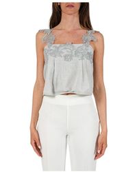 Maurizio Mykonos - Blumengesticktes Leinen-Crop-Top - Lyst