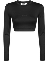 MSGM - Tops ,Zwart ,Logo Detail Longsleeve Crop Top - Lyst