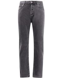 Brunello Cucinelli - Pantaloni in denim grigio con ricamo logo - Lyst