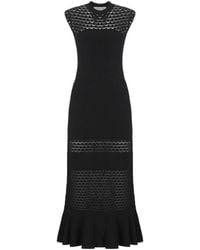 Lanvin - Kleedjes ,Zwart ,Leer Lace Detail Jurk Van Viscose - Lyst