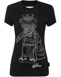 Philipp Plein - Tops ,Zwart ,Katoen Cotton Pure Fit T-Shirt Teddy Doorman Crystal - Lyst