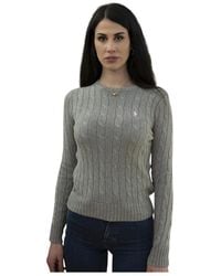 Ralph Lauren - Truien & Vesten ,Grijs ,Katoen Katoenen Trui Met Kabelsteek - Lyst