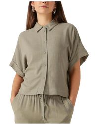 SELECTED - Overhemden ,Groen ,Linnen Groene Cropped Shirt Voor Zonnige Dagen - Lyst