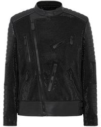 Philipp Plein - Jassen ,Zwart ,Leer Leather Disco Biker Jacket Crystals - Lyst