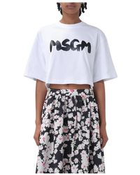 MSGM - Tops ,Wit ,Katoen Wit Katoenen T-Shirt Voor Vrouwen - Lyst