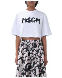MSGM - Tops ,Wit ,Katoen Wit Katoenen T-Shirt Voor Vrouwen - Lyst