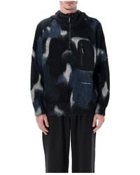 and wander - Mix Shaggy Knit Hoodie - Lyst