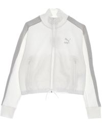 PUMA - Hoodies & Sweatvesten ,Wit ,Katoen Witte Cropped Turtleneck Sweatshirt Track Jacket - Lyst