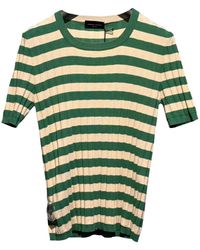 Roberto Collina - Gestreept Groen/Natuurlijk T-Shirt - Lyst