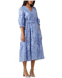 SELECTED - Kleedjes ,Blauw ,Slfsadie 3/4 Midi Jurk - Lyst