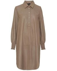 Btfcph - Kleedjes ,Leer A-Shape Jurk Met Smock Skind - Lyst
