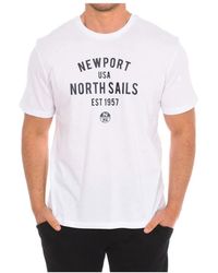 North Sails - Tops ,Wit ,Katoen T-Shirt Met Korte Mouwen En Geribbelde Afwerking - Lyst