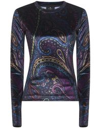 Etro - Paisley Print Crewneck Sweater Blauw - Lyst