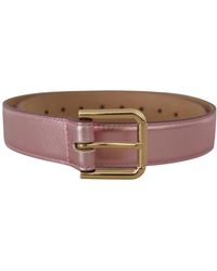 Dolce & Gabbana - Cintura in pelle rosa metallizzata lucida con logo e fibbia in metallo - Lyst
