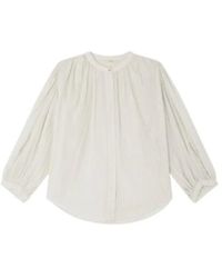 Sessun - Overhemden ,Wit ,Katoen Gestreepte Zijden Blouse Met Ballonmouwen - Lyst