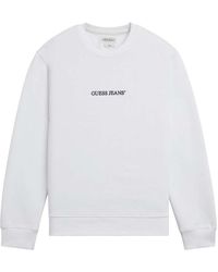 Guess - Hoodies & Sweatvesten ,Wit ,Katoen Slim Logo Crewneck Sweatshirt - Lyst