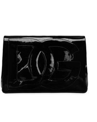 Dolce & Gabbana - Schwarze lederhandtasche mit geprägtem logo - Lyst