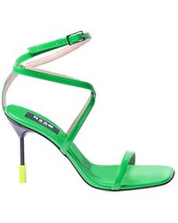 MSGM Buckle Fastened Heeled Sandals in Green | Lyst