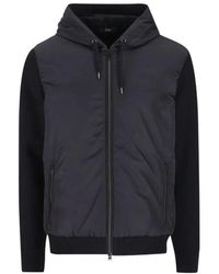 Herno - Hoodies & Sweatvesten ,Blauw ,Leer Gewatteerd Jack Met Capuchon - Lyst