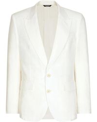 Dolce & Gabbana - Kostuums ,Wit ,Linnen Linnen Jas Met Enkele Rij Knopen - Lyst
