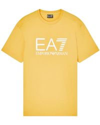 EA7 - Tops ,Geel ,Katoen Cotton Jersey T-Shirt Met Logo - Lyst