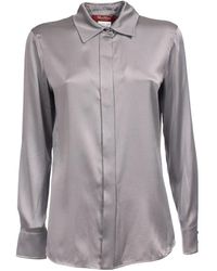 Max Mara - Overhemden ,Grijs ,Zijden Blouse Met Juwelen Knopen - Lyst
