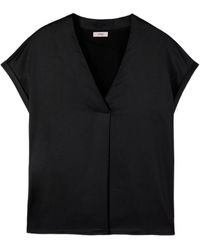 Oltre - Overhemden ,Zwart ,Tweed Tweedelig T-Shirt Met V-Hals - Lyst