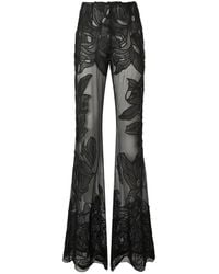 Alberta Ferretti - Broeken ,Zwart ,Polyester Broek Met Wijde Pijpen En Kanten Details - Lyst