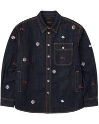 Evisu - Overhemden ,Blauw ,Denim Allover Embroidery Regular Fit Denim Shirt Jacket - Lyst