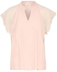Cream - Overhemden ,Nylon Kanten Blouse Met V-Hals En Kanten Mouwen - Lyst