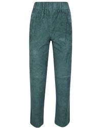 Via Masini 80 - Pantalones verdes de gamuza con cintura elástica - Lyst