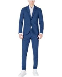 MULISH - Kostuums ,Blauw ,Katoen Blauw Pinstripe V-Hals Pak - Lyst