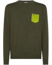 Sun 68 - Truien & Vesten ,Groen ,Katoen Trui Met Contrast Ellebogen En Zak - Lyst