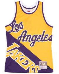 Mitchell & Ness - Fitness ,Geel ,Polyester Nba Big Face Tank Top Geel - Lyst