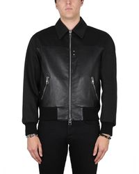 McQueen - Jassen ,Zwart ,Katoen Leather Paneled Bomber Jacket - Lyst