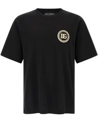 Dolce & Gabbana - Tops ,Zwart ,Katoen T-Shirt Met Korte Mouwen En Dg-Logoprint - Lyst