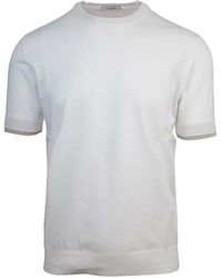 Paolo Pecora - Baumwoll-rundhals-t-shirt mit kontrastbesatz - Lyst