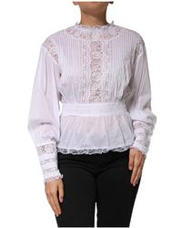 Dolce & Gabbana - Witte Katoenen Bloemen Kant Blouse - Lyst