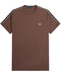 Fred Perry - Tops ,Bruin ,Katoen Contrast Ribbed Ringer T-Shirt - Lyst