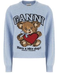 Ganni - Truien & Vesten ,Blauw ,Wol Graphic Wool Sweater - Lyst