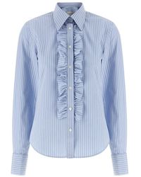 Ami Paris - Overhemden ,Blauw ,Katoen Lange Mouw Shirt Met Ruffles En Verstelbare Pasvorm - Lyst
