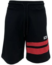Gcds - Schwarze Baumwoll-Bermuda-Shorts Mit Logo-Schriftzug Und Roten Bändern - Lyst