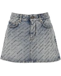 Balenciaga - Logo Print Denim Rok Blauw - Lyst