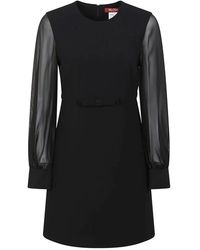 Max Mara - Kleedjes ,Zwart ,Polyester Zwarte Zijden Jurk Met Georgette Mouwen - Lyst