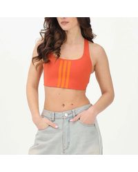 adidas - Fitness ,Oranje ,Leer Optime Workout 3-Stripes Bh - Lyst