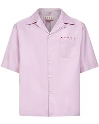 Marni - Overhemden ,Paars ,Katoen Poplin Bowling Shirt Met Glurend Logo - Lyst