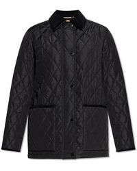 Burberry - Jassen ,Zwart ,Katoen Gewatteerde Jas Met Corduroy Kraag - Lyst
