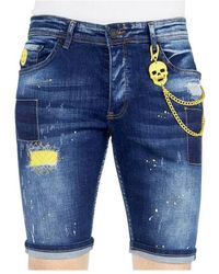 Grijze Ripped Heren Jeans Short met Verfspatten - Black-Leo.nl