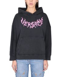Versace - Hoodies & Sweatvesten ,Zwart ,Katoen Cotton Jersey Hoodie - Lyst